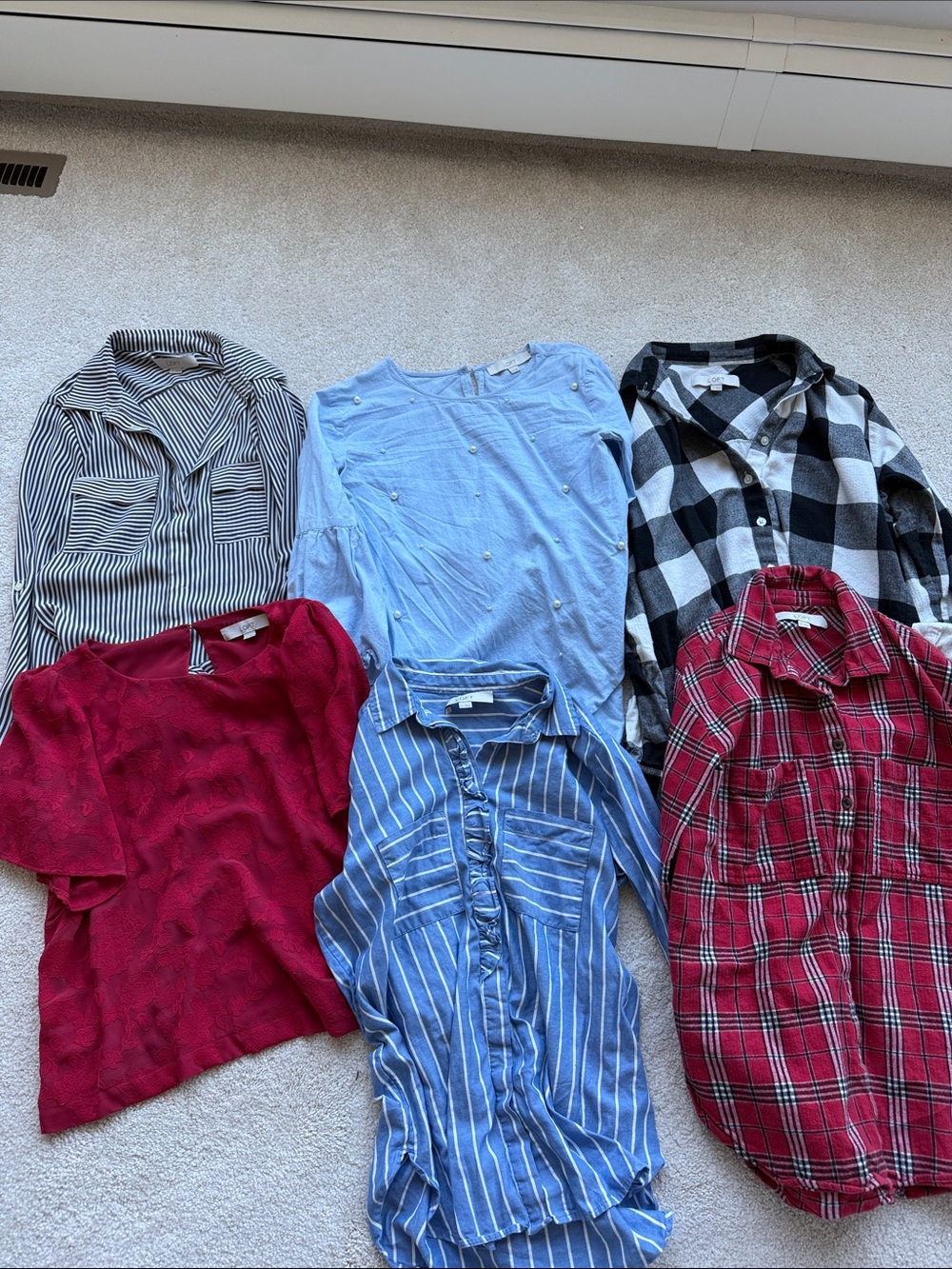 LOFT Red Plaid Button-Down Shirt